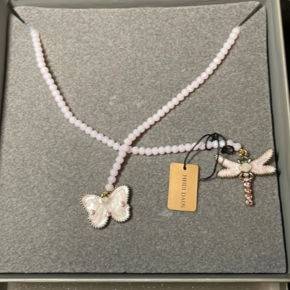 Pink rope necklace w/butterfly & dragonfly pendants by Heidi Daus - Picture 5 of 8